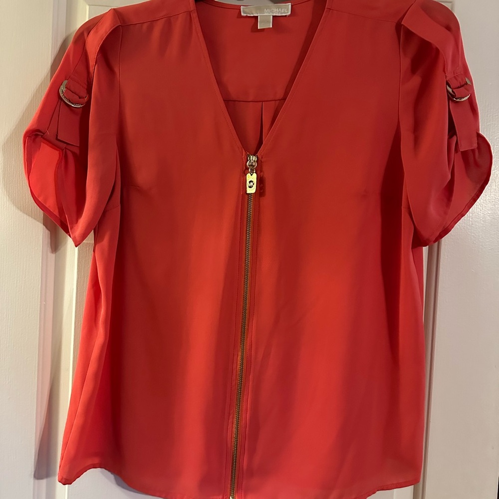 Michael Kors Red Zippered Blouse
